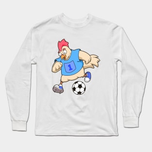 Cartoon chicken playing soccer Long Sleeve T-Shirt